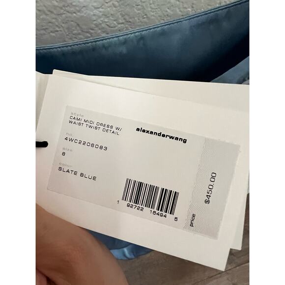 T by ALEXANDER WANG Blue Cami Satin Silk Midi Wrap Dress Size 8 - Picture 10 of 10